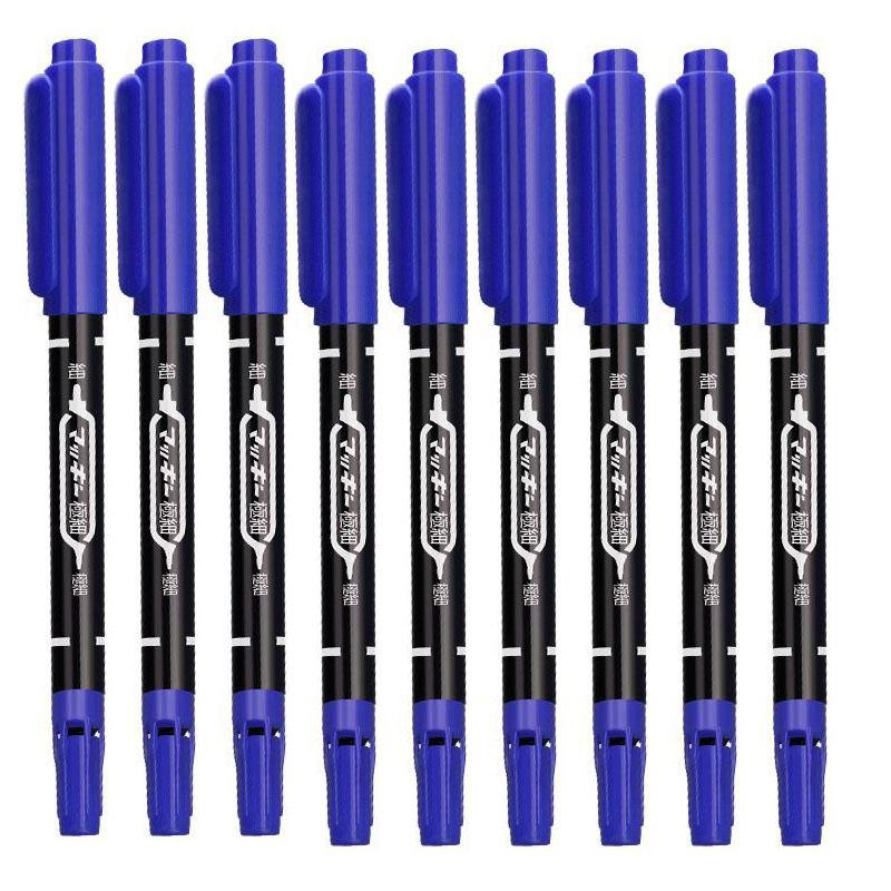 9pcs/set Twin Tip Permanent Art Marker Pen Double Headed Oily Waterproof Ink  Black Blue Red 0.5mm 1mm Drawing Logistics Glass