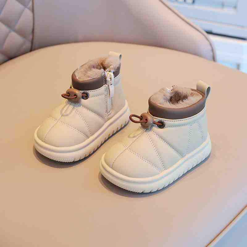 

Зимние теплые детские флисовые ботинки для снега - Мягкая подошва, Утепленные ботильоны для мальчиков и девочек 15.5 cm бежевый