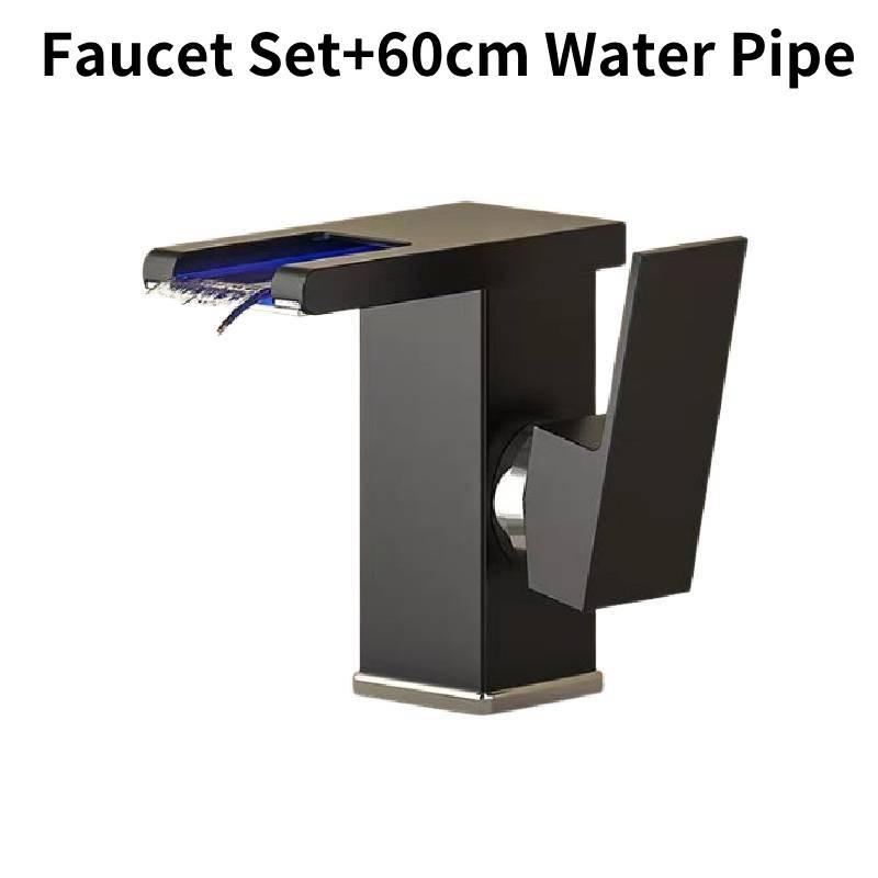 Led Bathroom Rgb Sink Mixer Tap Temperature Sense Waterfall Faucet Change Color