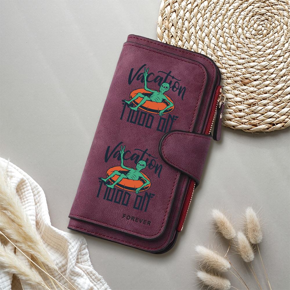 Alien Pattern PU Leather Wallet Casual Multi Card Large Capacity Long Purse for Daily Use