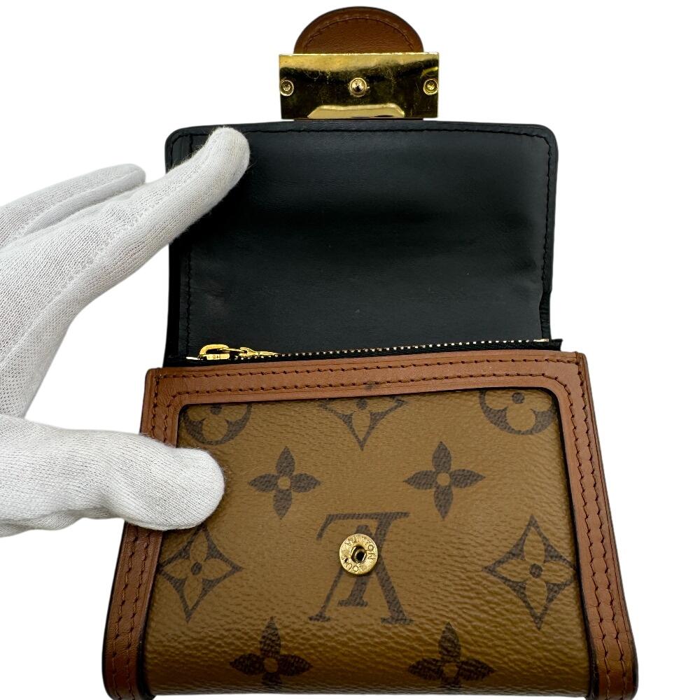 LOUIS VUITTON M68725 flap Monogram reverse leather Portefeuille Daufine Compact Tri-fold wallet Brown leather Women Used