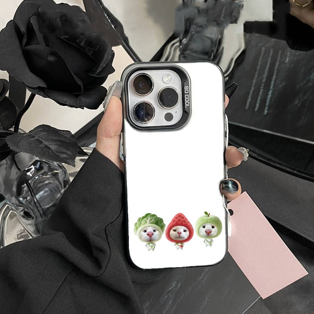 Big-eyed Goofy CAT Silly Phone Case For iPhone17, 16,15,14,13,12 Pro Max Black Candy Matte Shockproof Cover