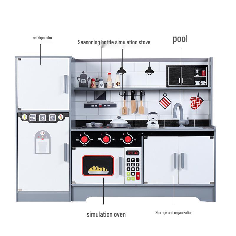 Wooden Kitchen Toy Set: Sound & Light Role-Play Cooking Experience for Kids