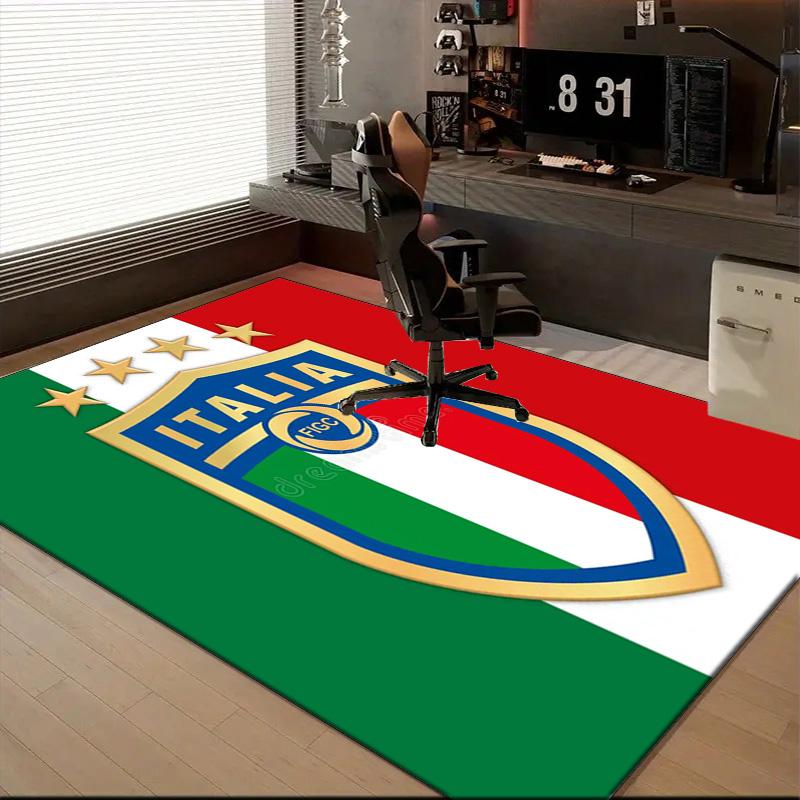 Italian Football Crest Printed Office Carpet Chair Cushion Entryway Rug, Rugs for Living Room, Bedroom Christmas gifts