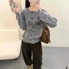 Large size women's clothing autumn and winter new round neck long-sleeved pony embroidered pattern loose and versatile knitted cardigan top