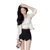 2024 Spring/Summer Women's High-Waisted Black Stretch Slimming Irregular Shorts