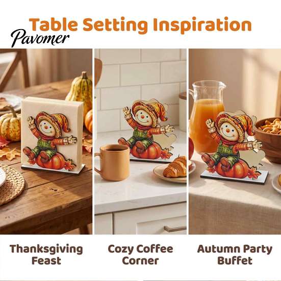 Solid Wood Tissue Storage Fall Scarecrow Wooden Napkin Holder, Harvest Pumpkin Autumn Table Accents Dispenser, Thanksgiving Farmhouse Tabletop