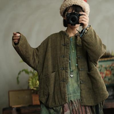 Women Vintage Jackets Coats Spring Chinese Style Stand Long Sleeve Button Pockets Female Jackets