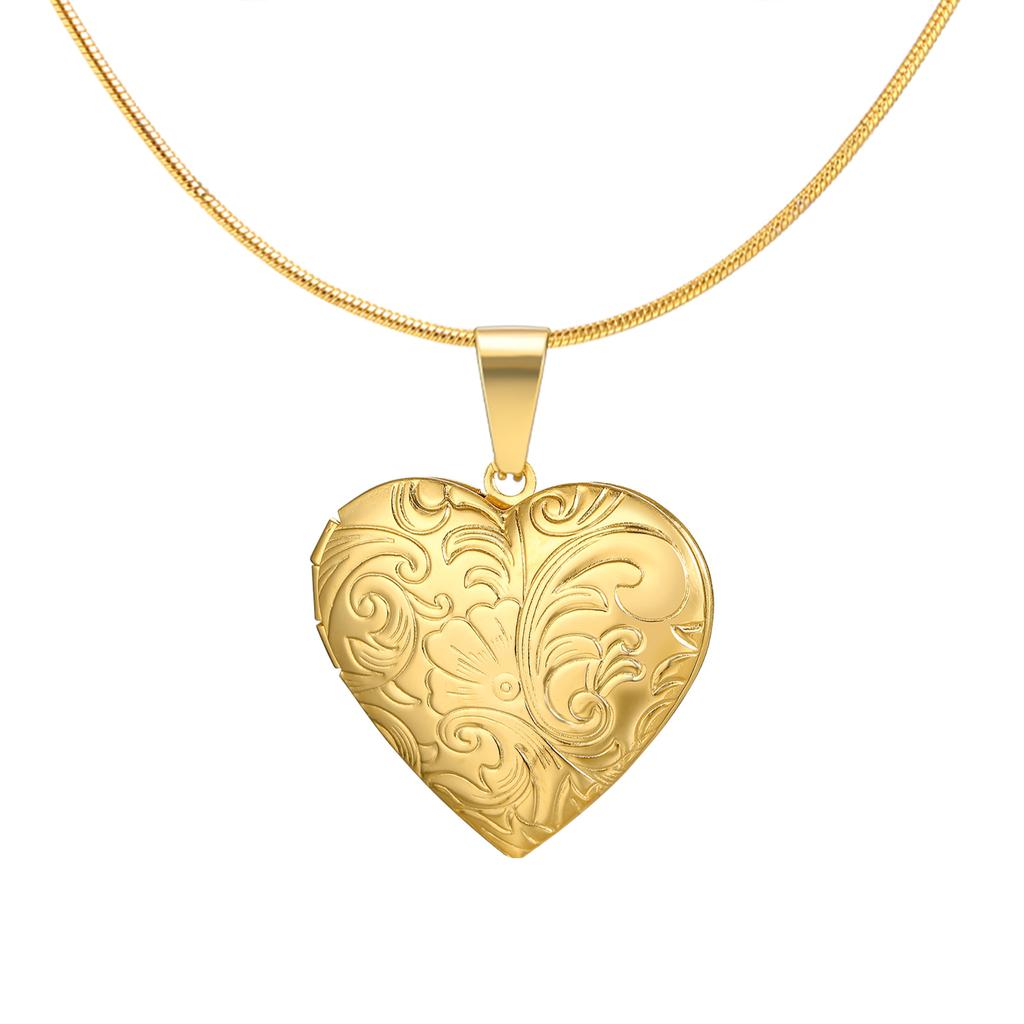Women's Heart Shape Locket Pendant Necklaces Stainless Steel Snake Chain Necklace Trendy Jewelry Gift