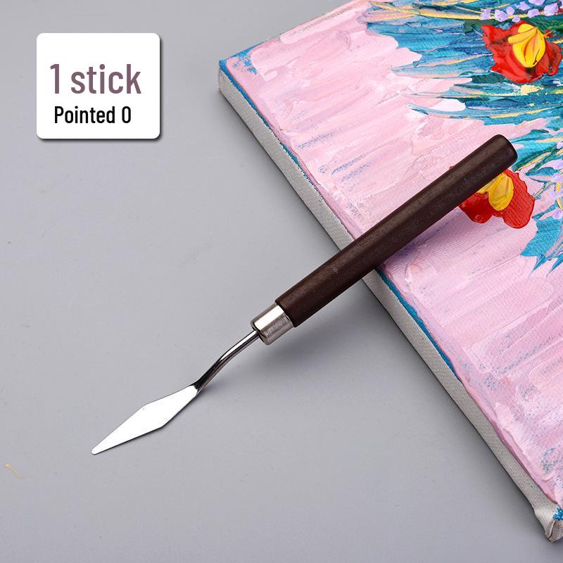 Student Art Stainless Steel Palette Knife - Wooden Flat Head, Pointed Gouache Scraper