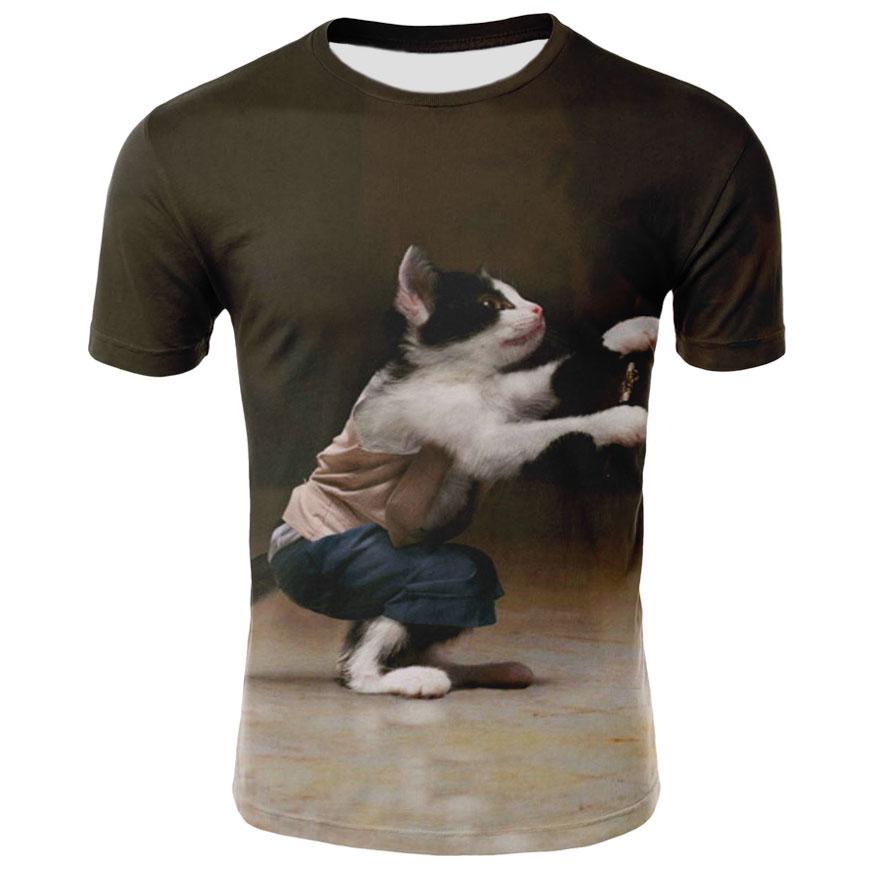Summer Men Fashion Funny T Shirts With Cat Pattern 3D Print Animal Graphic T Shirts Personality Hip Hop Casual Trend T-shirt Top