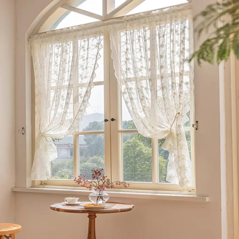 Floral Embroidery French Lace Curtains Tulle Window Shade Romantic Doorway Drape  Home Decoration