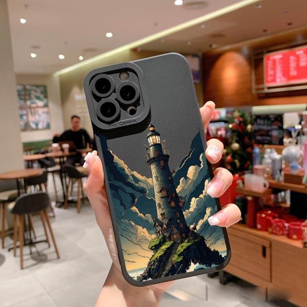 Abstrakter Stil Leuchtturm Handyhülle Für iPhone XS XR X 11 12 13 14 Pro Max 7 8 14 Plus SE 2020 Weiche Silikon Rückseite Hüllen