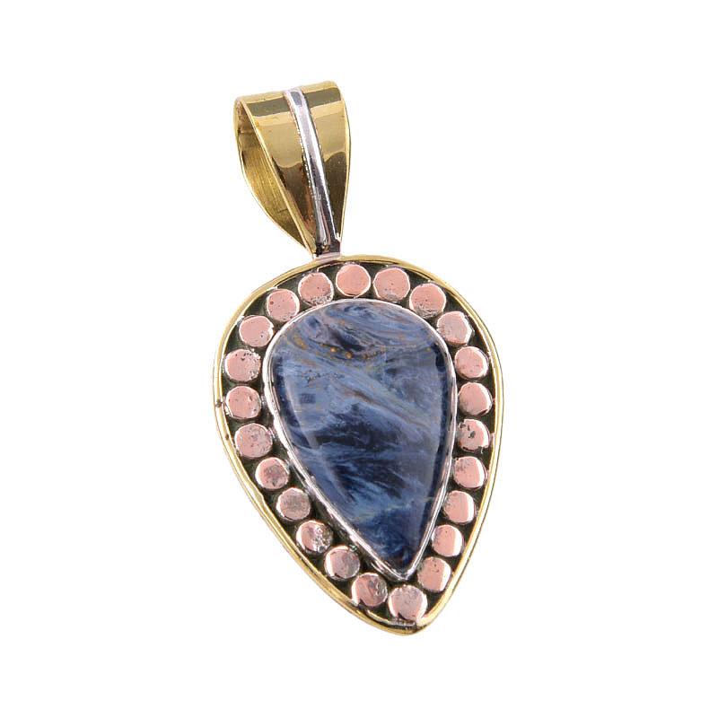Natural Pietersite Gemstone 925 Solid Sterling Silver TwoTone Pendant 1.50" F1j27