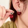 Ankela Red Translucent Three-Dimensional Peach Heart Earrings, Light Luxury High-End Sweet Girlish Temperament Earrings In Autumn And Winter
