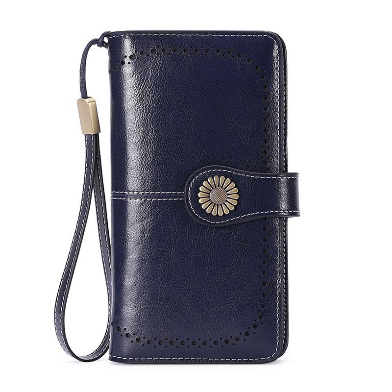 Portofele lungi din piele naturală goală la modă pentru femei, cu blocare RFID, poșetă mare pentru monede, fermoar neted, poșetă pentru femei, pentru cadouri de ziua mamei