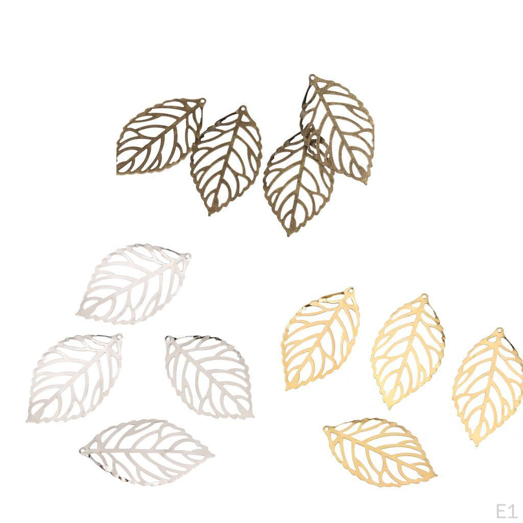 100 Pcs Hollow Filigree Charms Leaf Pendant Bracelet Crafts Making Beads - Gold