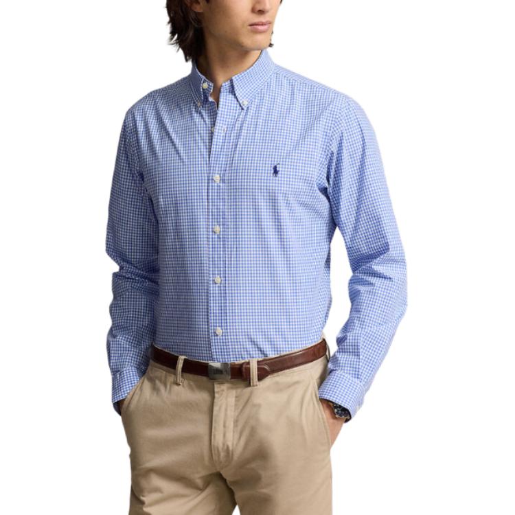 Polo Ralph Lauren Check Print Logo Polo Shirt Men Shirts Blue 710928254-004