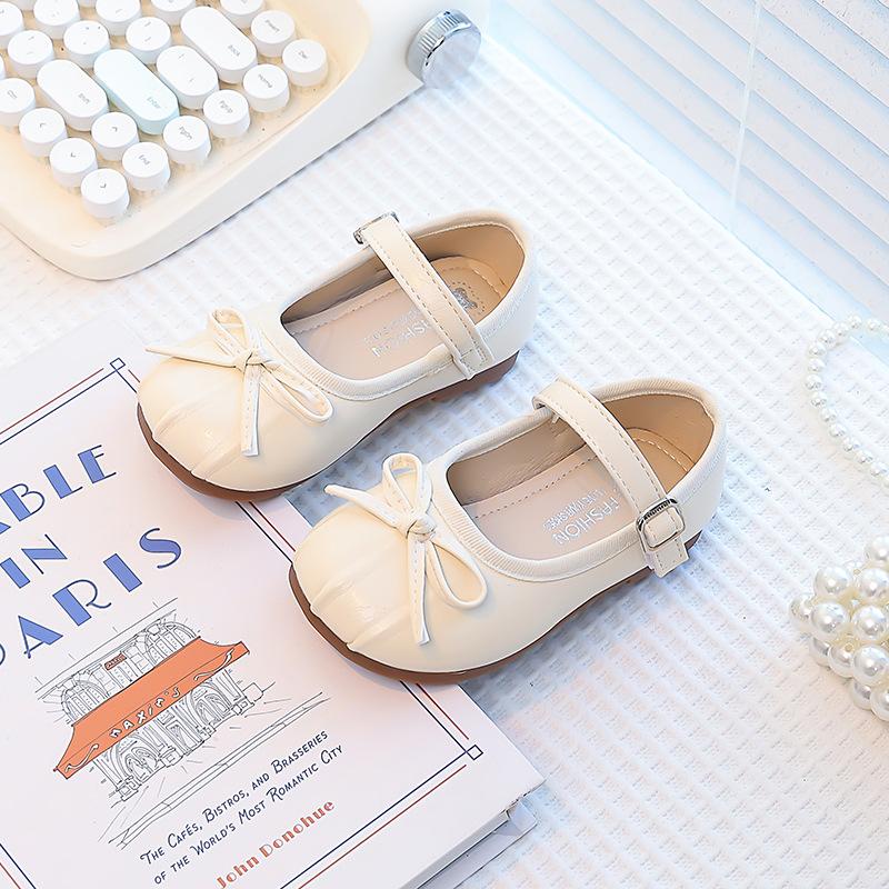 

Baby girl leather shoes, new spring and autumn children s bow princess shoes, girls shallow soft-soled non-slip single shoes 21 бежевый