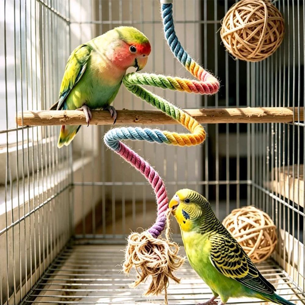 1pc Flexible Colorful Parrot Rope Perch Bendable Cotton Bird Standing Swing Toy Chew Toys for Cockatiel Parakeet Cage Accessory