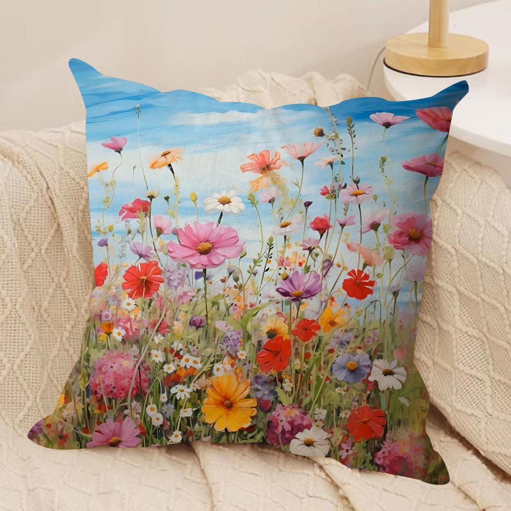 Midsummer Nights Flowers Cushion Cover Silky Short Plush DoubleSided Printed Pillow Case for Sofa All Seasons Home Decor Gift