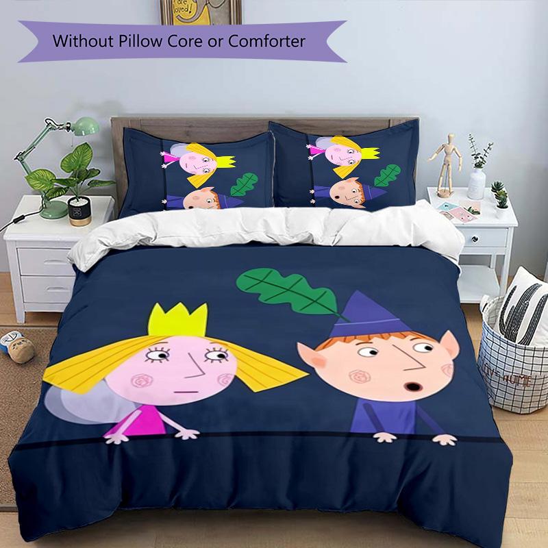 Set di biancheria da letto con motivo Ben and Holly's Little Kingdom da 3 pezzi, set copripiumino include copripiumino e federe, decorazione perfetta per la camera da letto in tutte le stagioni e regalo