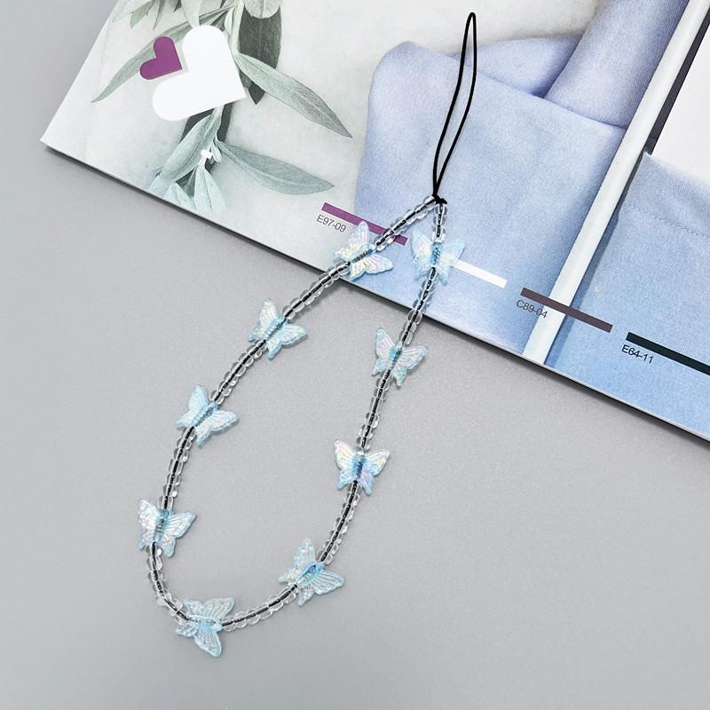 

Cute Candy Colors Crystal Clear Chain Butterfly Beaded Mobile Phones Strap Holders Lanyard for IPhone Xiaomi Samsung Accessories синий