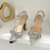 Mode 2025 Sommer Neu Grober Absatz Spitz 12cm High Heels Schleife Strass Wasserdichte Plateau