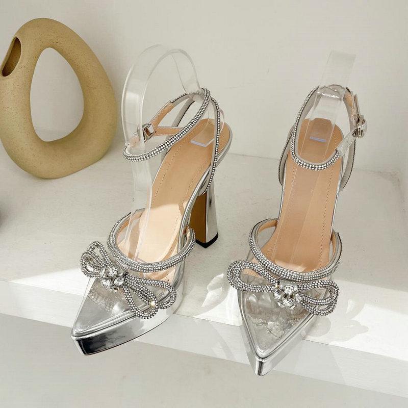 Mode 2025 Sommer Neu Grober Absatz Spitz 12cm High Heels Schleife Strass Wasserdichte Plateau