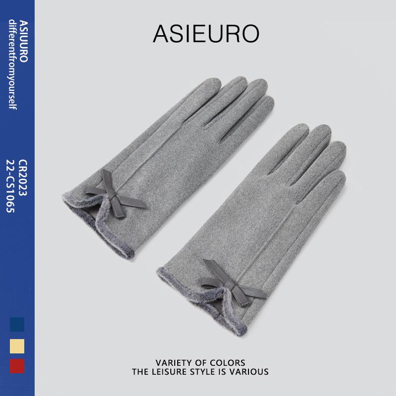 Elegant Ladylike Suede Warm Touch Screen Gloves In Autumn and Winter Warm Cold Outdoor Windproof Riding