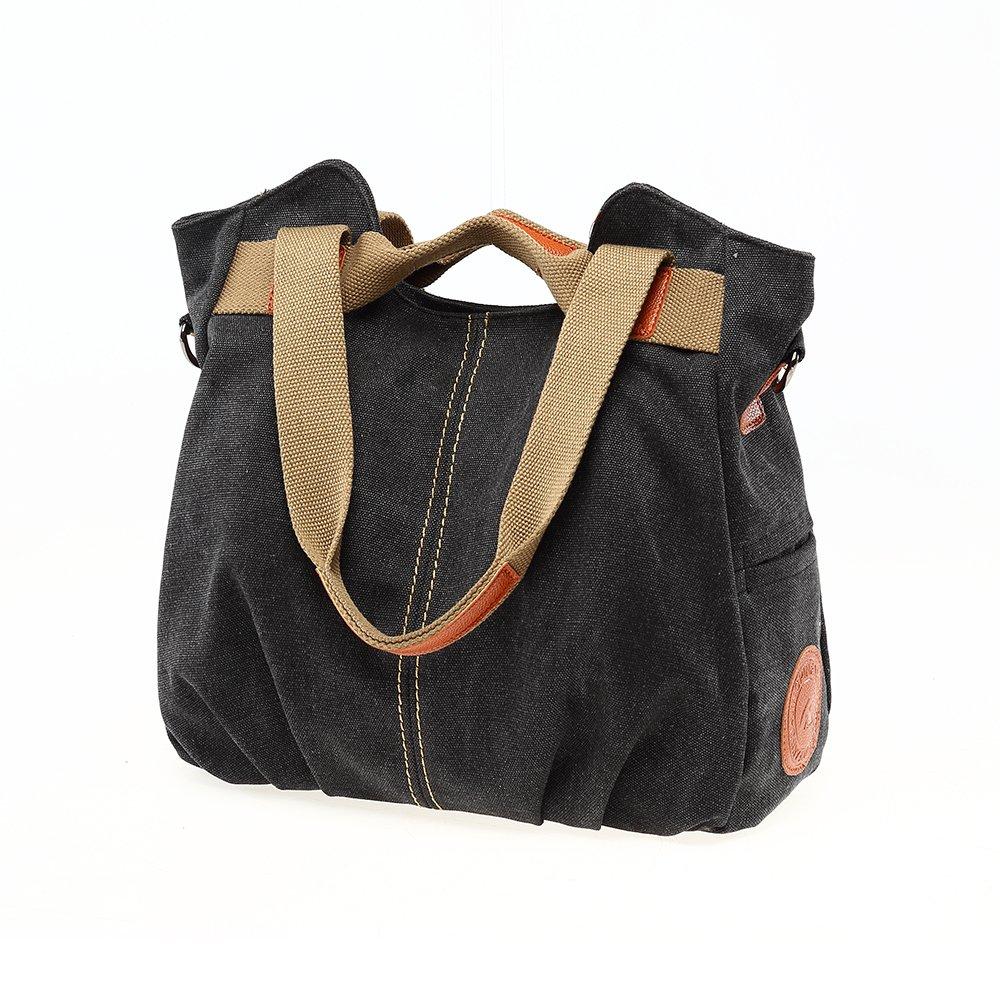 [Chikencall] Women's Casual Vintage Hobo Canvas Bag with a Stylish Striped Pattern, Large Capacity, Wallet, Top Handle, Handbag, 3-Way Canvas