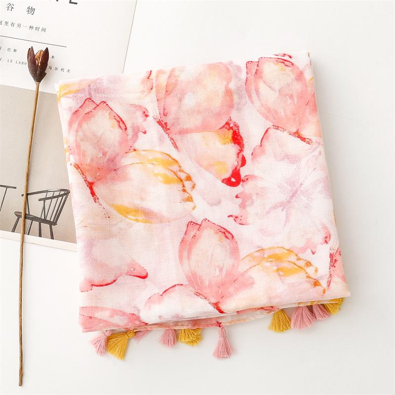 New Summer Travel Sunscreen Scarf Balinese Yarn Ink Painted Butterfly Cotton Linen Scarf Ladies Scarf