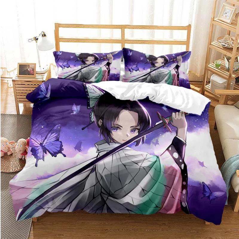 Comfortable Anime Demon Slayer Nezo Tanjirou Print Duvet Cover Set With Duvet Cover And Pillowcases King Queen Twin Sizes For Boys Girls And Kids