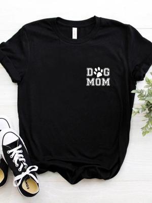 Women T Shirt Dog Mom Pocket Print Tshirt Women Short Sleeve O Neck Loose T-shirt Ladies Causal Tee Shirt Clothes Tops