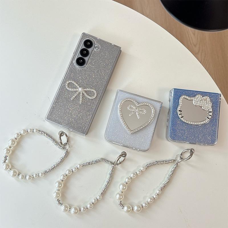 Bow Epoxy Mobile Phone Case Mirror For Samsung Zflip6 Flip Hard Case Fold7 Folding Screen Bracelet