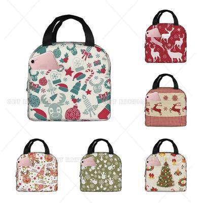 Reindeer Bell Christmas Winter Lunch Bag Small for Men Women Kids Outdoor Picnic Work School Lunch Box Bag Insulated Gift