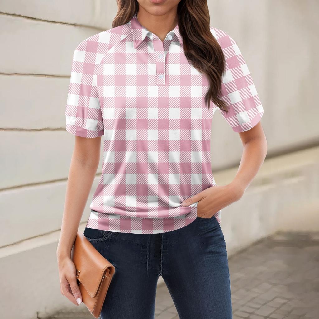 Women's Casual Floral Print V-Neck Short Sleeve Decorative Button T-Shirt Top
