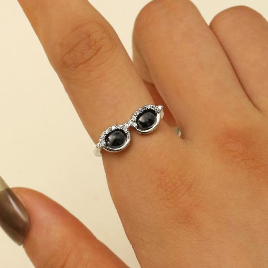 Couple Finger Ring Mini Glasses Adjustable Ring Sparkling Rhinestone Encrusted Fingertip Ring Finger Accessory
