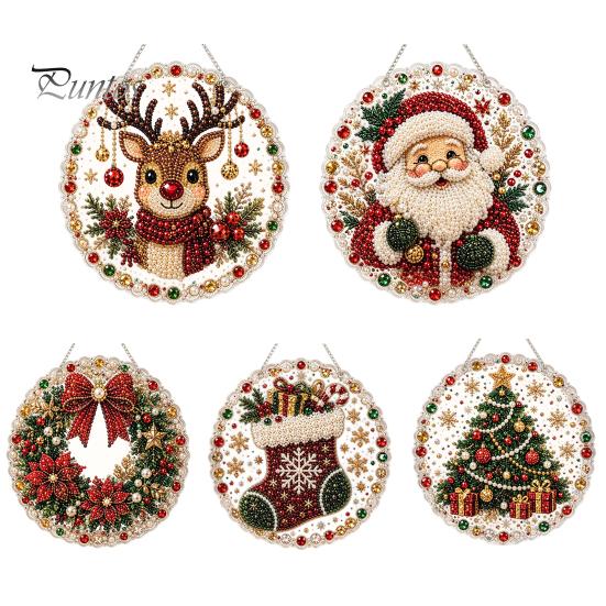 Kristalltextur Ornamente Weihnachten DIY Falsche Diamantmalerei Hängend, Weihnachtsmannkranz Acryl Anhänger, Perlen Kreative Fensterdekorationen Perlen Handwerk