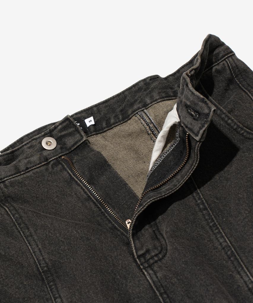 CARGOBROS Curved Line Washed Denim Pants (Black)