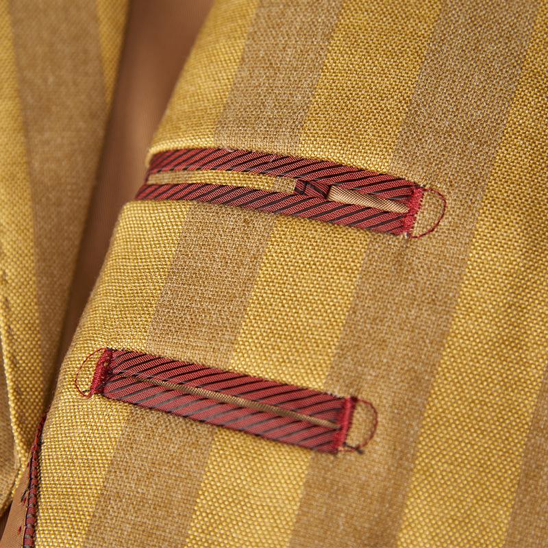 Herren Gestreifter Zweireiher Anzug im koreanischen Stil Goldenes Zweiteiler-Set für Herbst und Winter