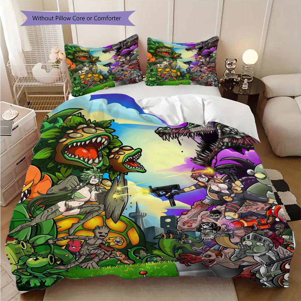 Dinosaur Vs Zombies Epic Clash Three-piece Set (1 * Duvet Cover + 2 * Pillowcase, Without Core) 2D Flat Christmas Birthday Gift
