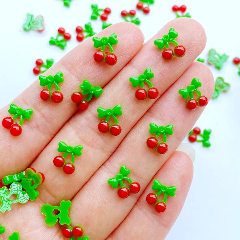 200Pcs Cute Mini Fruit Red Cherry Nail Art Resin Designer Charms DIY Craft For Nail 3D Decorations Jewelry
