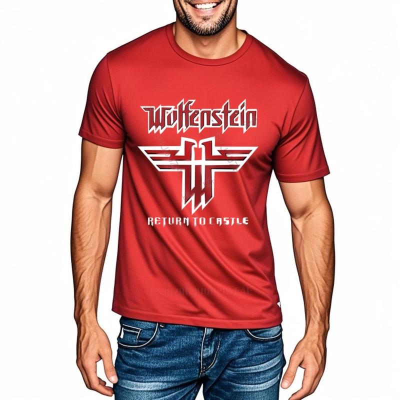 Hot Sale Homme Summer t-shirt Brand o-neck Tshirts Rare!! Wolfenstein Logo Famous Video Fashion Cotton Unisex Teeshirt Euro Size