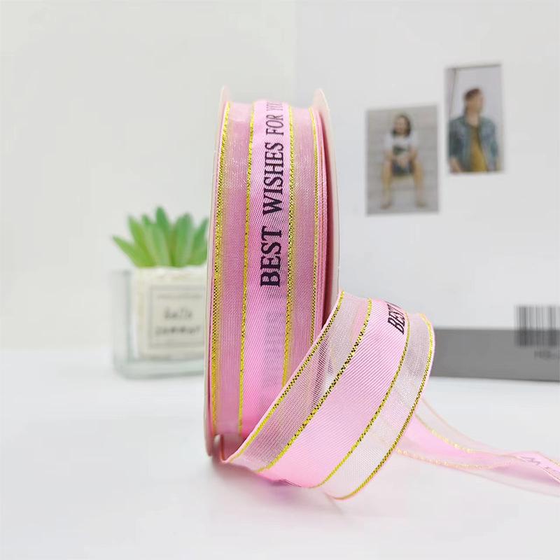 2.5cm Gold-Edged English Ribbon for Birthday Cake & Gift Wrapping, Handmade Bouquet Decoration