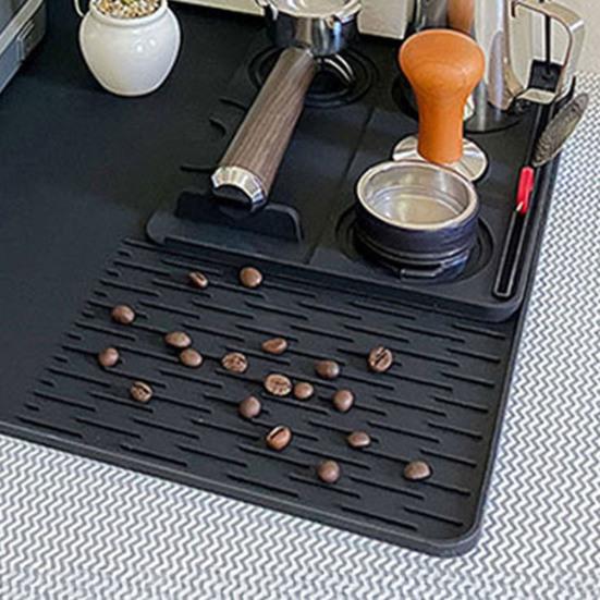 Silicone Coffee Machine Mat Non-Slip Heat Resistant Bar Tray with Removable Drying Rack Spill-Proof Cafe Accessories