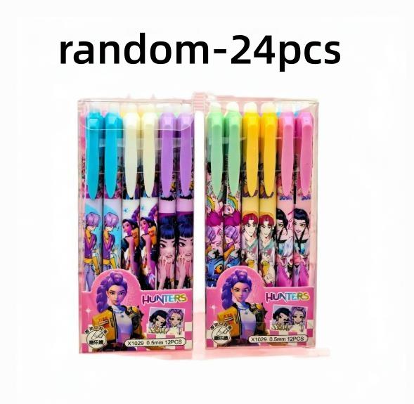 12pcs  Kpop Demon Hunters 0.5mm Erasable Gel Pen - Refillable & Retractable Black Ink Friction Pen for School Office Supplies