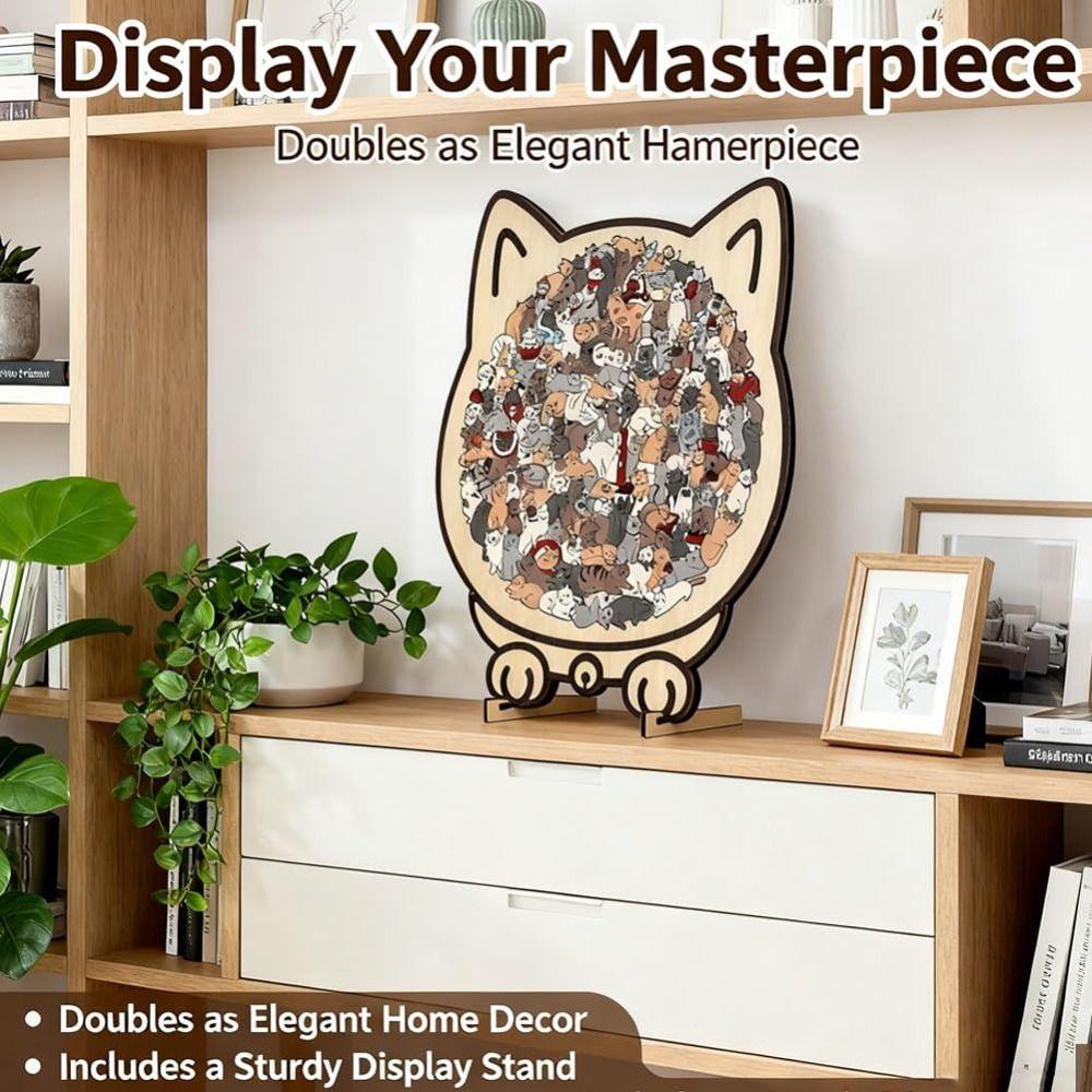 Macaron Color Cat Wooden Jigsaw Puzzle with Cat Silhouette Frame Animal Cats Decorative