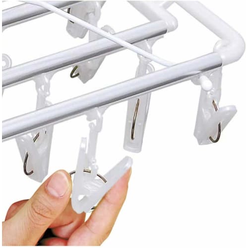 Almor MT White Laundry Dryer with Corner Hangers, 16-Pinch Capacity, Lightweight and Durable Aluminum Frame