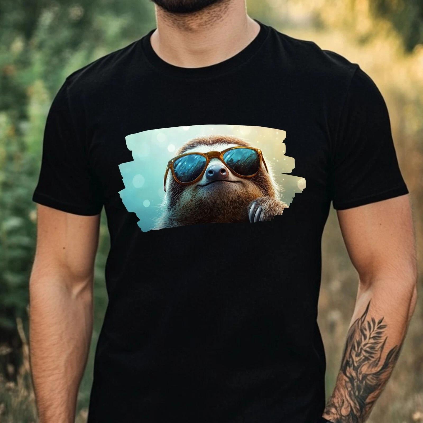 T-Shirt Herren Faultier mit Sonnenbrille Motiv Baumwolle Größe XS bis 5XL L